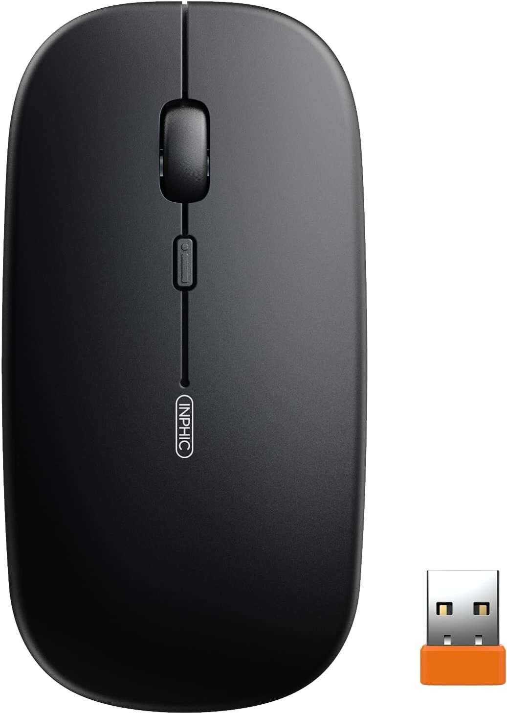 INPHIC Wireless Mouse, Rechargeable & Noiseless, Ultra Slim USB 2.4G PC Computer Laptop Cordless Mice with USB Nano Receiver, 1600 DPI Travel Mouse