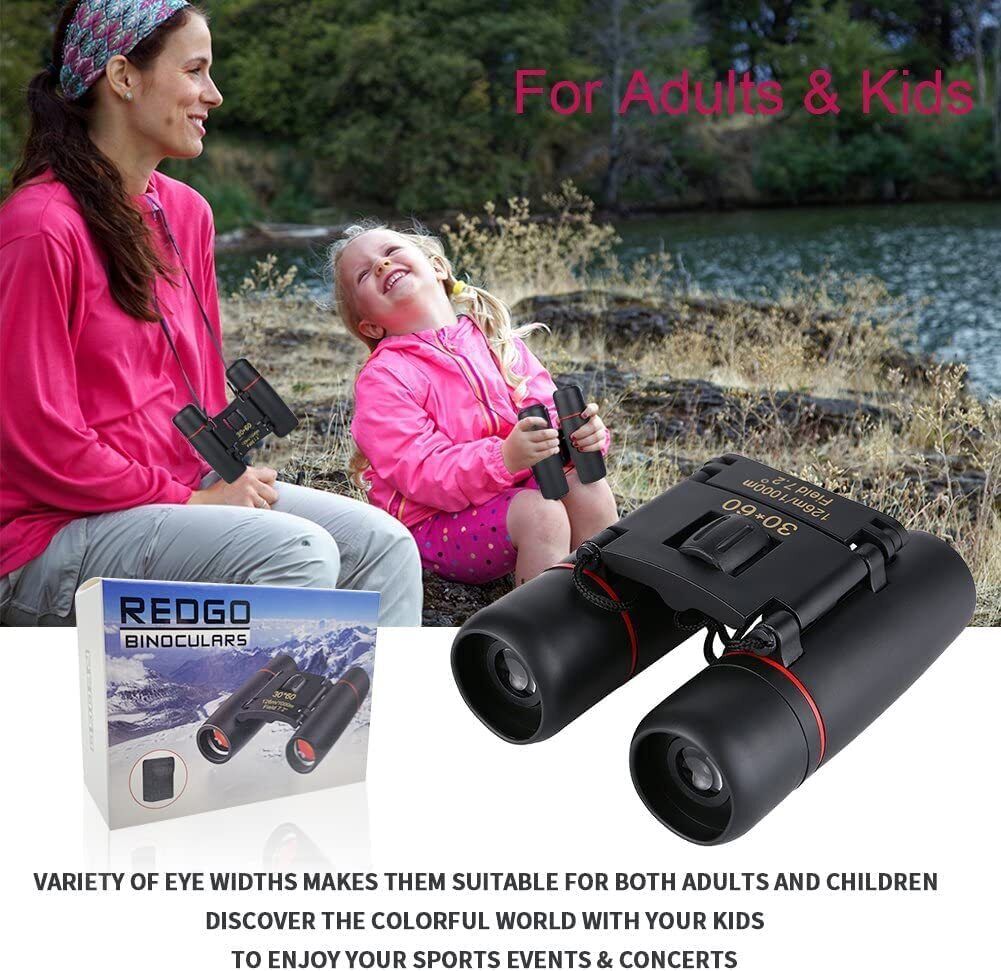 Portable Mini Binoculars,30x60 Zoom Wide View Angle Folding Binoculars Telescope with Low Light Night Vision for Outdoor Bird Watching Camping Hiking Traveling