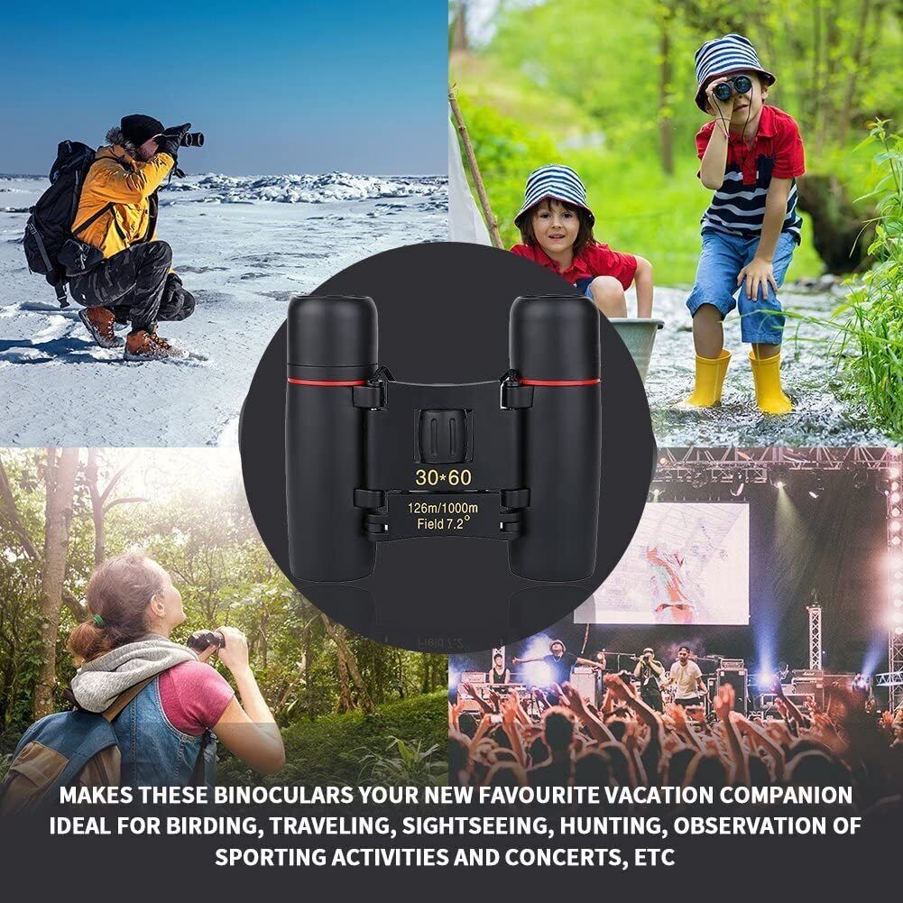 Portable Mini Binoculars,30x60 Zoom Wide View Angle Folding Binoculars Telescope with Low Light Night Vision for Outdoor Bird Watching Camping Hiking Traveling