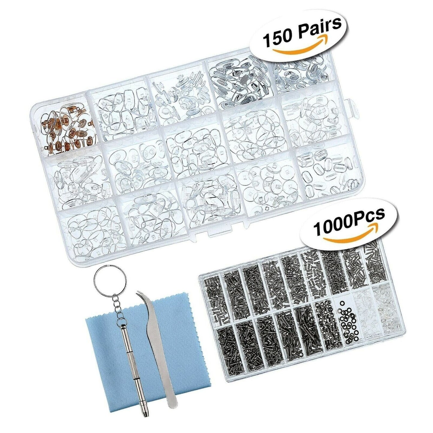 Sumind Eyeglass Repair Kit 150 Pairs Eyewear Nose Pads Set and 1000 Pieces Screws Nut Washer with Tweezers Screwdriver and Cleaning Cloth