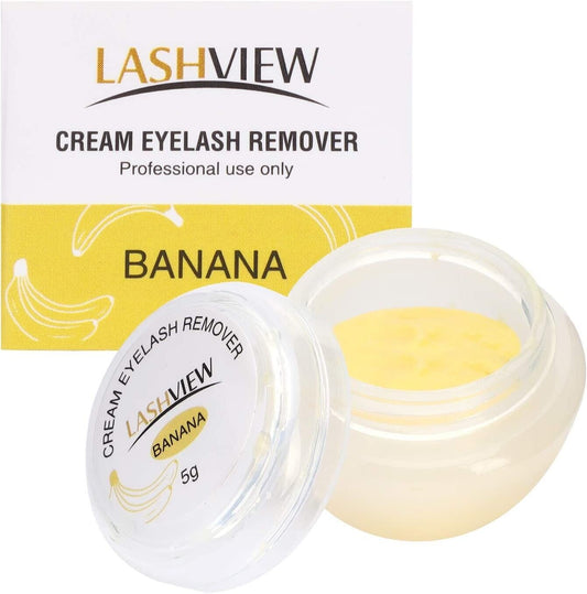 LASHVIEW Eyelash Extension Remover Cream, Light Banana Flavour Cream Professional Eyelash Extension Glue Removal Cream Low Irritation Fast Acting Removing Eyelash Extension Glue Cream, 5g