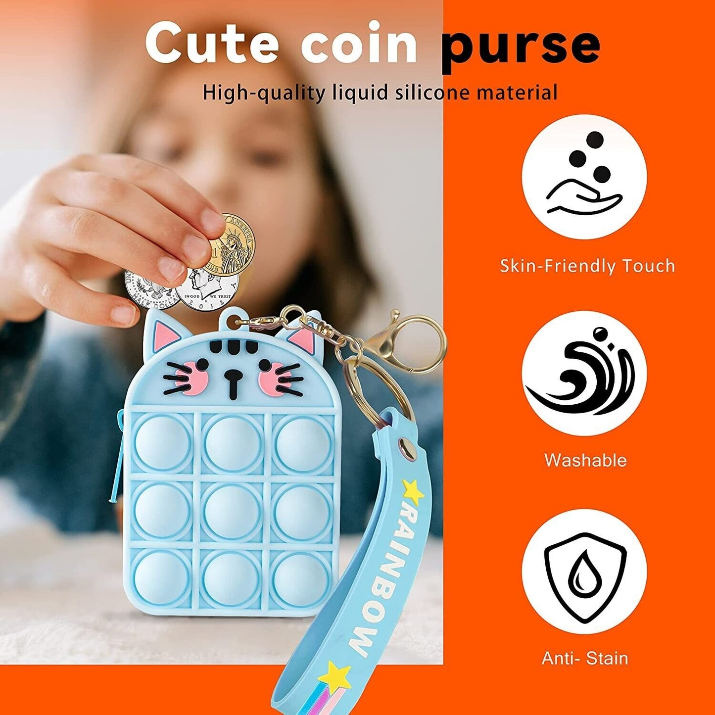 STSNano Fidget Fidgets Coin Purse Coins Toys Push Bubble Toy for Kids Child Girls Girly Pouches Mini Keychain Silicone Cute Kawaii Cartoon Design Small Zipper Change Pouch Purses