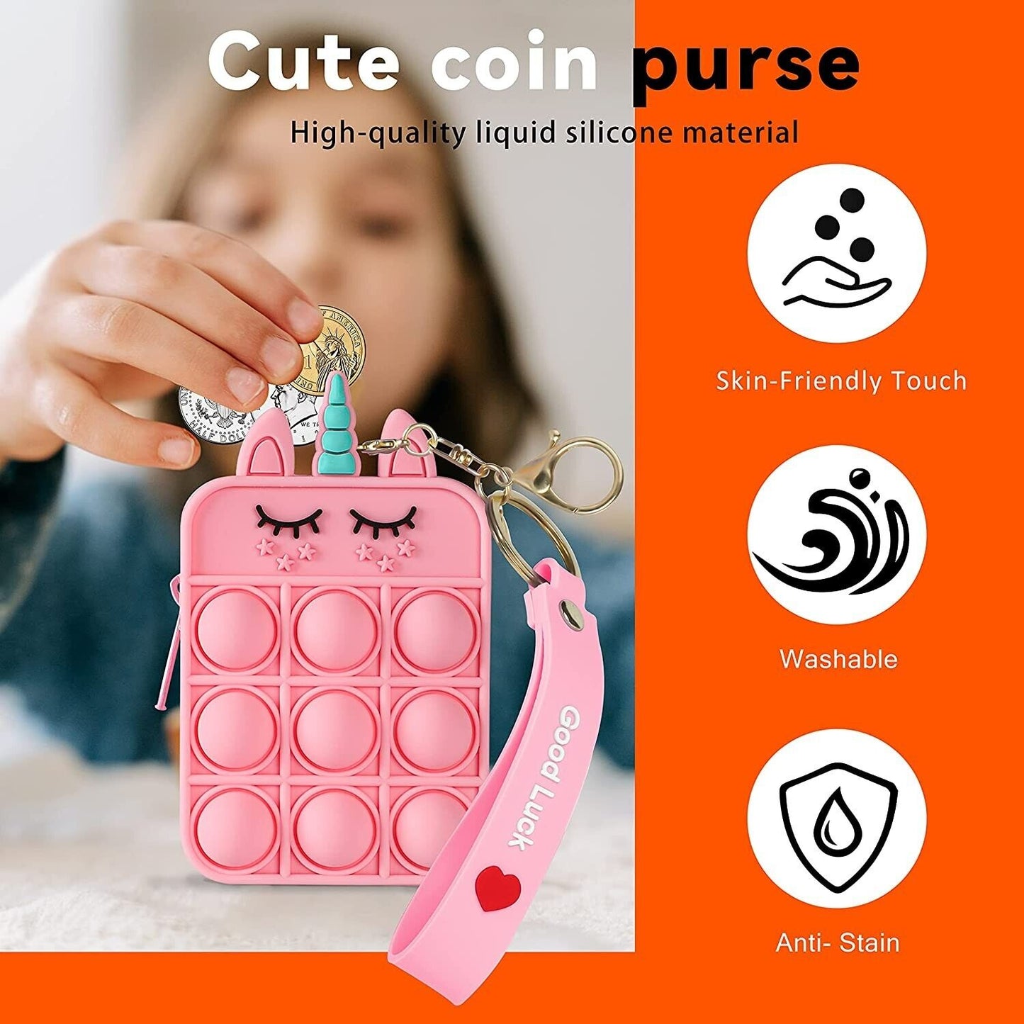 STSNano Fidget Fidgets Coin Purse Coins Toys Push Bubble Toy for Kids Child Girls Girly Pouches Mini Keychain Silicone Cute Kawaii Cartoon Design Small Zipper Change Pouch Purses