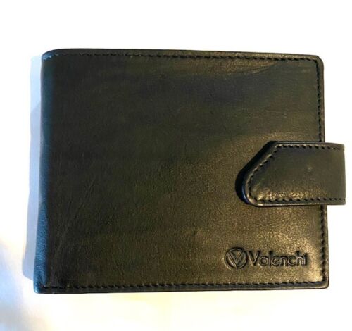 VALENCHI Mens Large Black Wallet Genuine Leather, RFID Blocking Bi-fold Card Holder with Card Slots, Coin Holder 2 Note Compartments and Stylish Minimalist Design with Gift Box