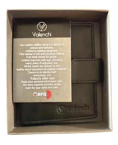 VALENCHI Mens Large Black Wallet Genuine Leather, RFID Blocking Bi-fold Card Holder with Card Slots, Coin Holder 2 Note Compartments and Stylish Minimalist Design with Gift Box