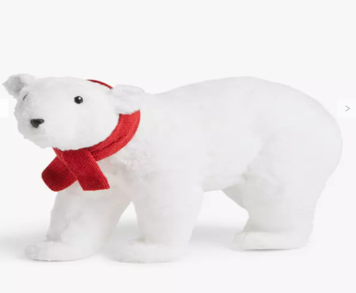 John Lewis Christmas Polar Bear with Red Scarf Figure Decoration 30cm x 20cm 12cm