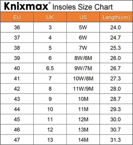 Knixmax Women Men Memory Foam Insoles Comfort Inner Soles Cushioned Shoe Inserts Shock Absorption Foot Support Pads for Running Trainers Work Boots Walking Shoes We