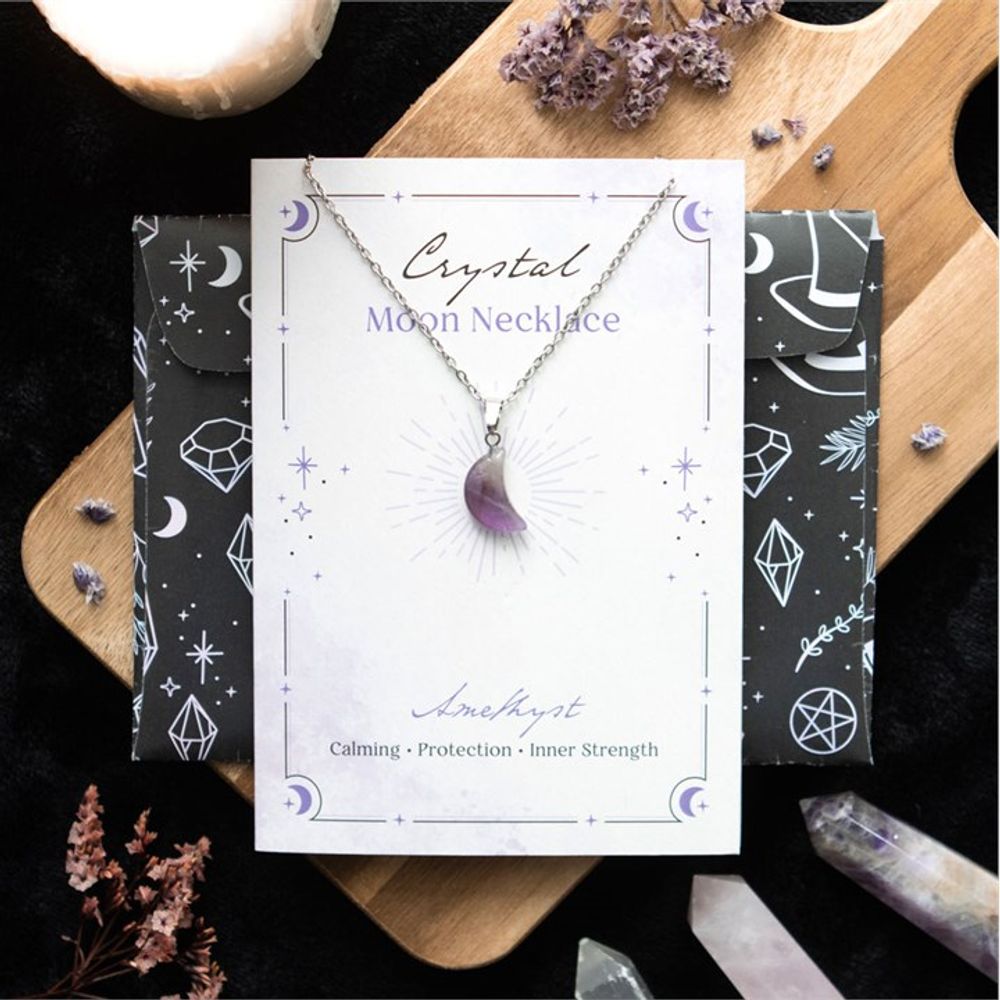 Amethyst Crystal Moon Necklace on Greeting Card