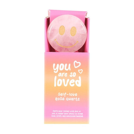 You Are Loved Rose Quartz Happy Face Crystal