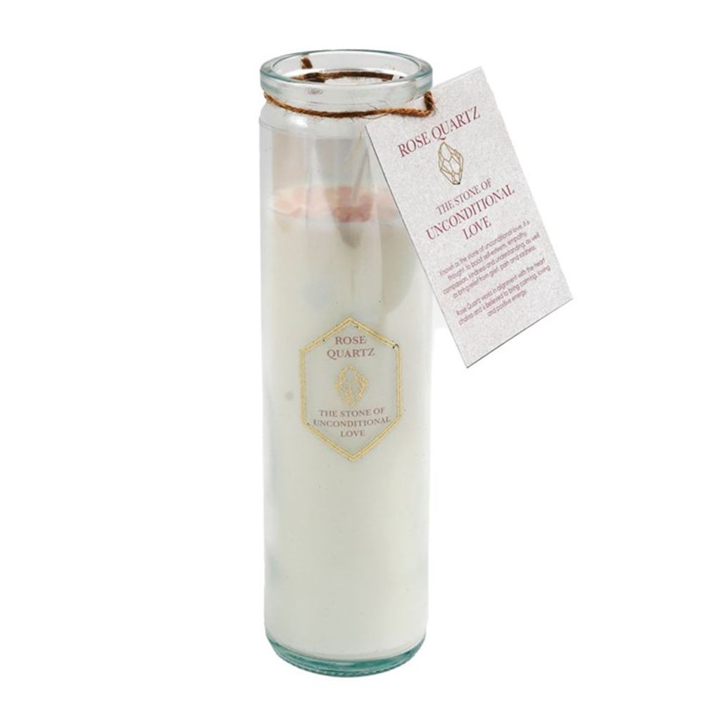 Rose Eucalyptus Tube Candle with Rose Quartz Crystals