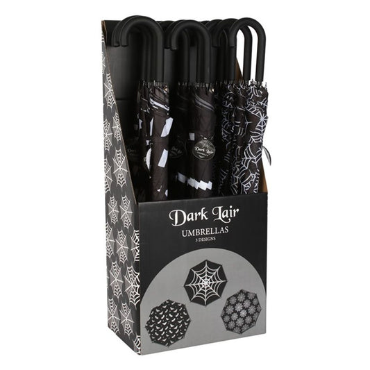 Set of 12 Bat and Spiderweb Umbrellas in Display