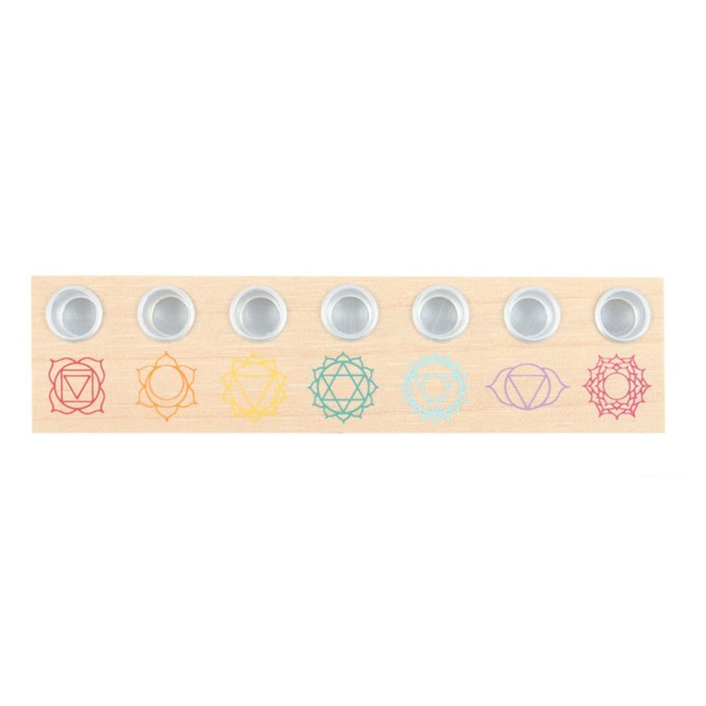 Seven Chakras Wooden Energy Candle Holder