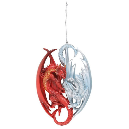 Fire and Ice Dragon Hanging Ornament by Anne Stokes