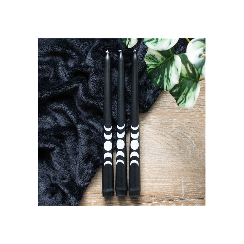 Set of 3 Black Magic Moon Phase Taper Candles