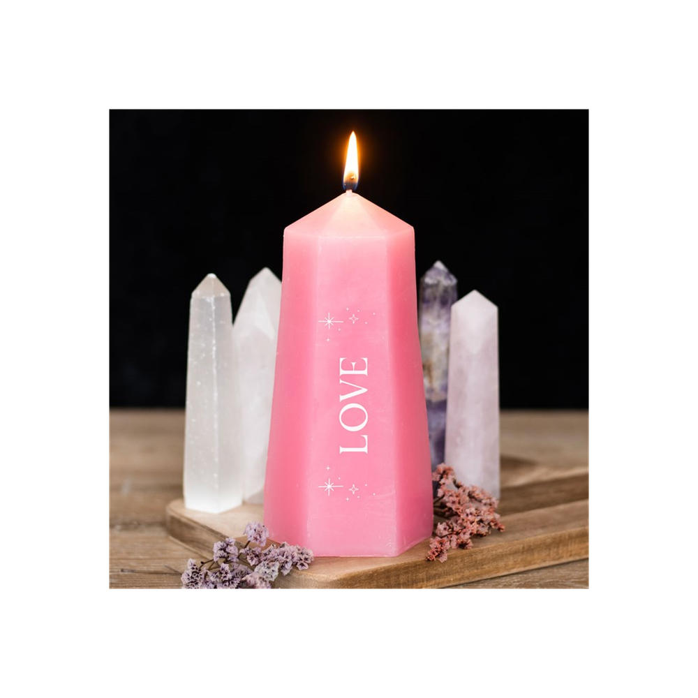 Love Crystal Candle with Rough Rose Quartz