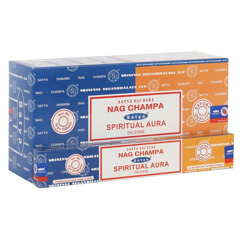 12 Pack of Combo Satya Incense - Nag Champa and Spiritual Aura