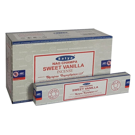 Set of 12 Packets of Sweet Vanilla Incense Sticks by Satya