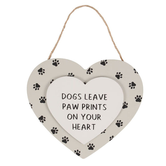 Dogs Leave Paw Prints Hanging Heart Sign