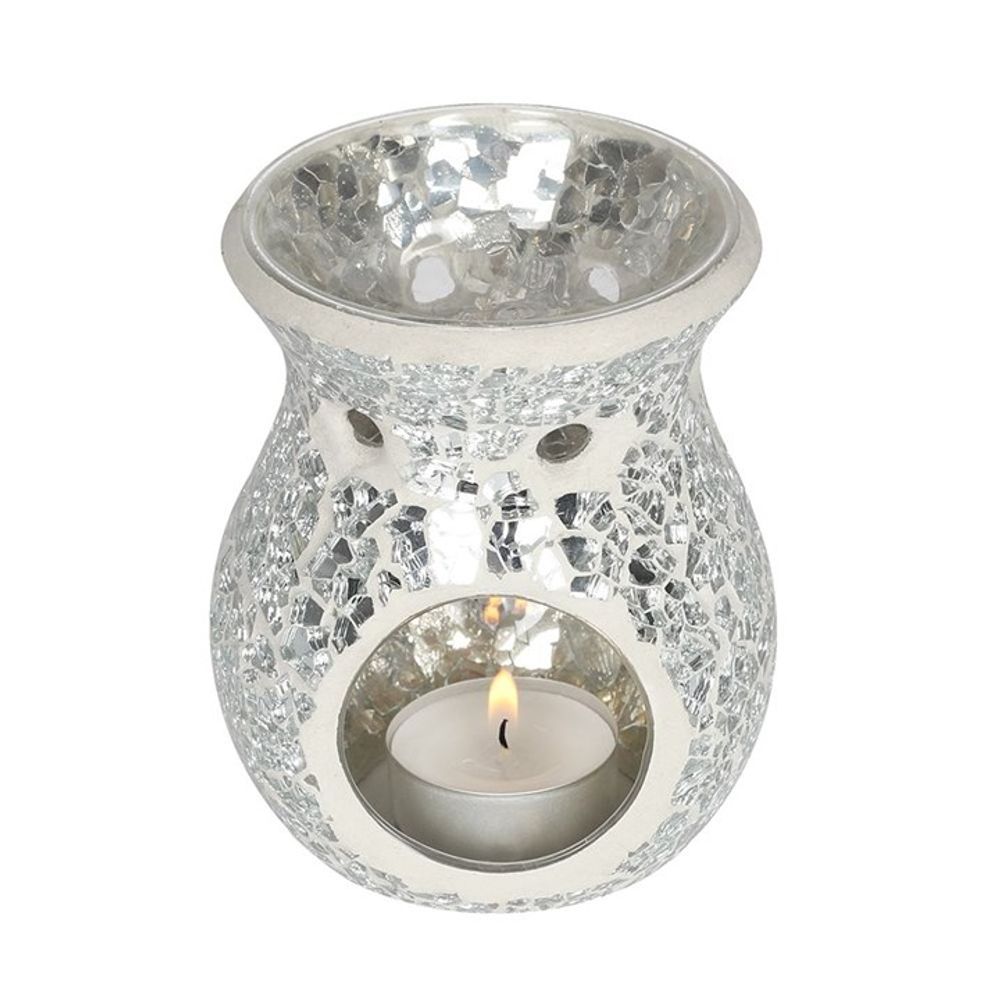 Small Silver Crackle Glass Oil Burner