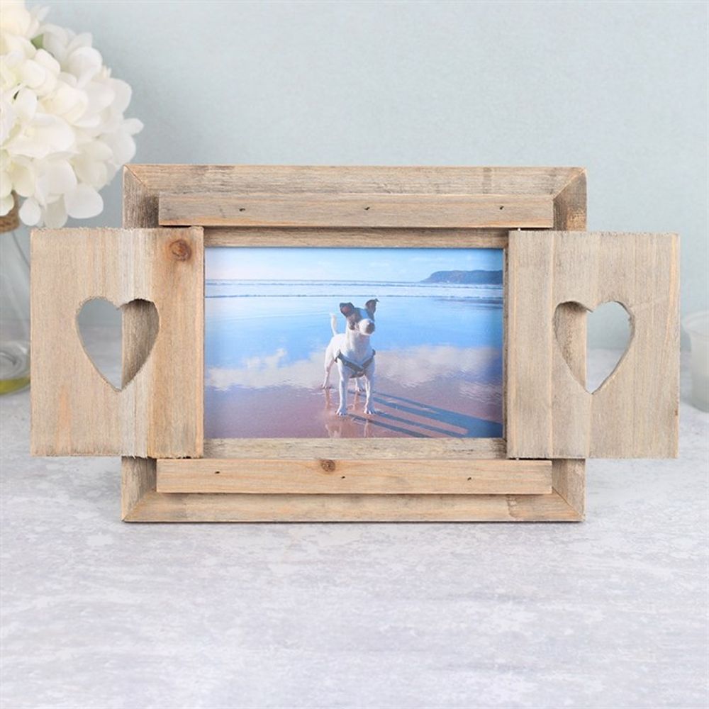 Driftwood Photo Frame With Heart Shutters