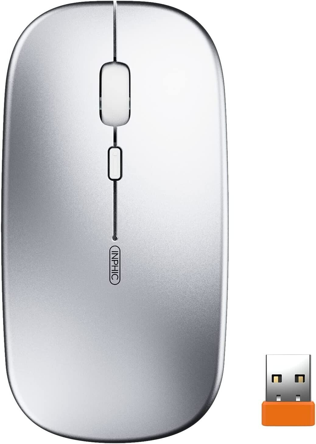 INPHIC Wireless Mouse, Rechargeable & Noiseless, Ultra Slim USB 2.4G PC Computer Laptop Cordless Mice with USB Nano Receiver, 1600 DPI Travel Mouse