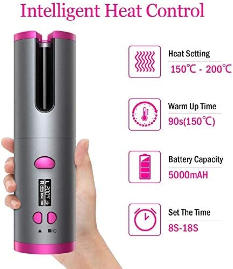 Hair Curler, USB Rechargeable Cordless Auto Curler with LCD Display 6 Adjustable Temperature setting, Professional hair wavers for long & Short Hair