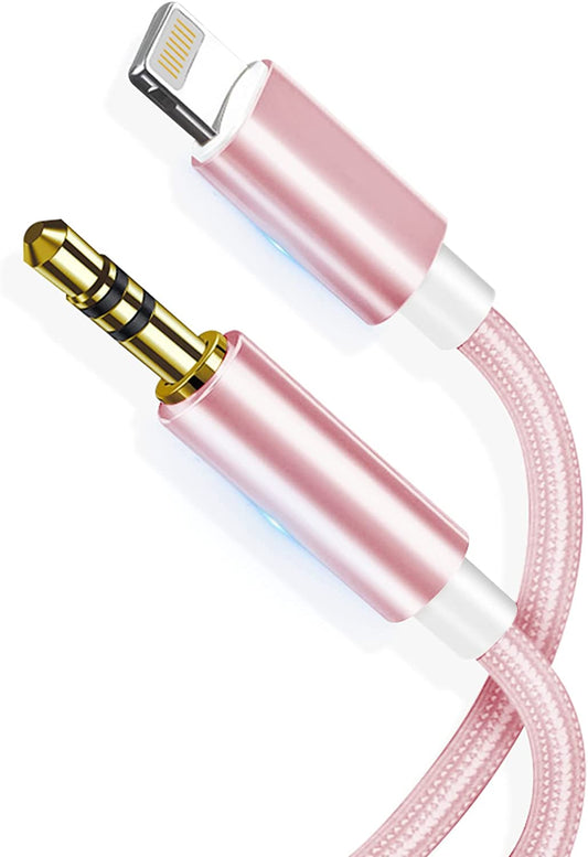 Aux Cable for iPhone in Car Lightning to 3.5mm AUX Audio for iPhone 12/13/11/XS/XR/8/7/11Pro to Car Speaker All iOS -1M Pink