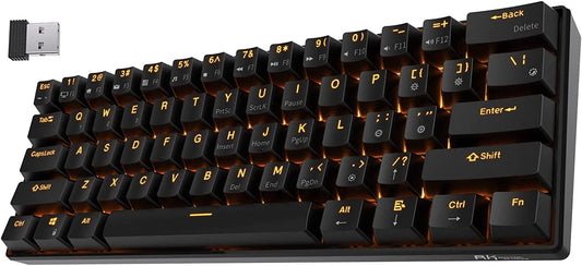RK ROYAL KLUDGE RK61 60% Wired/Bluetooth/2.4 GHz Wireless Mechanical Gaming Keyboard, RK Red Switch, Blue Backlit, Type-C Compact 61 Keys Computer Keyboard with Full Keys Programmable