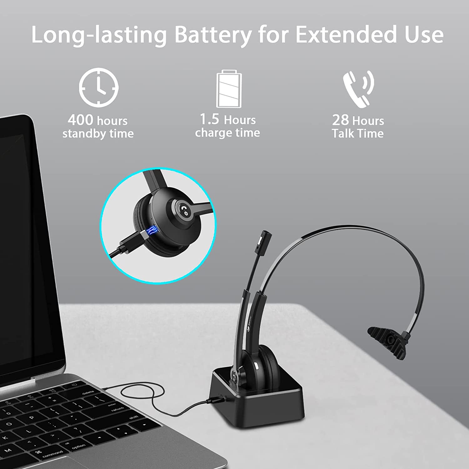 Earbay Wireless headset, Bluetooth Headset with Microphone Noise