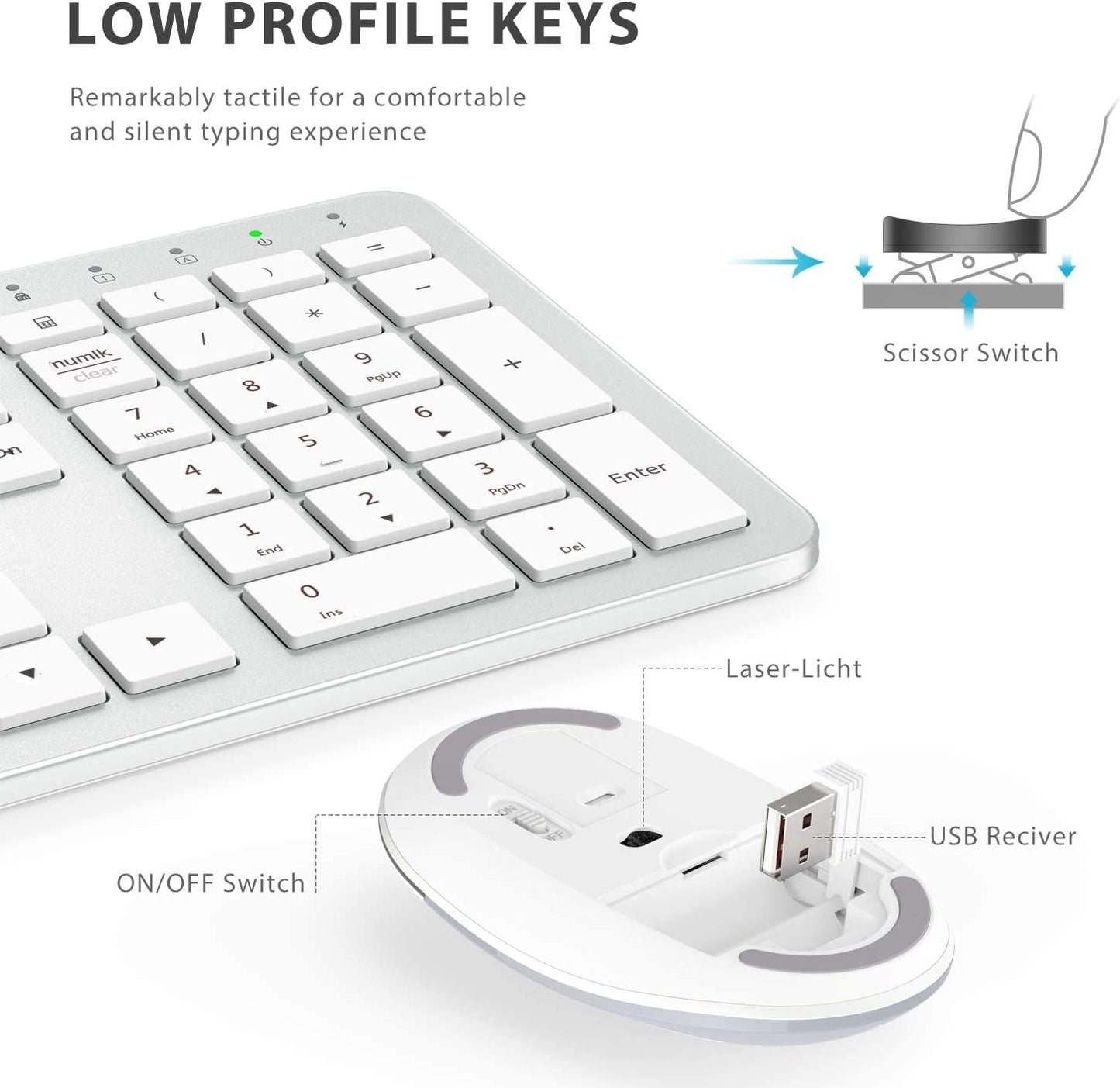 Wireless Keyboard and Mouse for Mac - iClever GK08 Rechargeable Wireless Keyboard Ergonomic Full Size Design, 2.4G Stable Connection Slim Keyboard and Mouse for Windows, Mac OS Computer Various