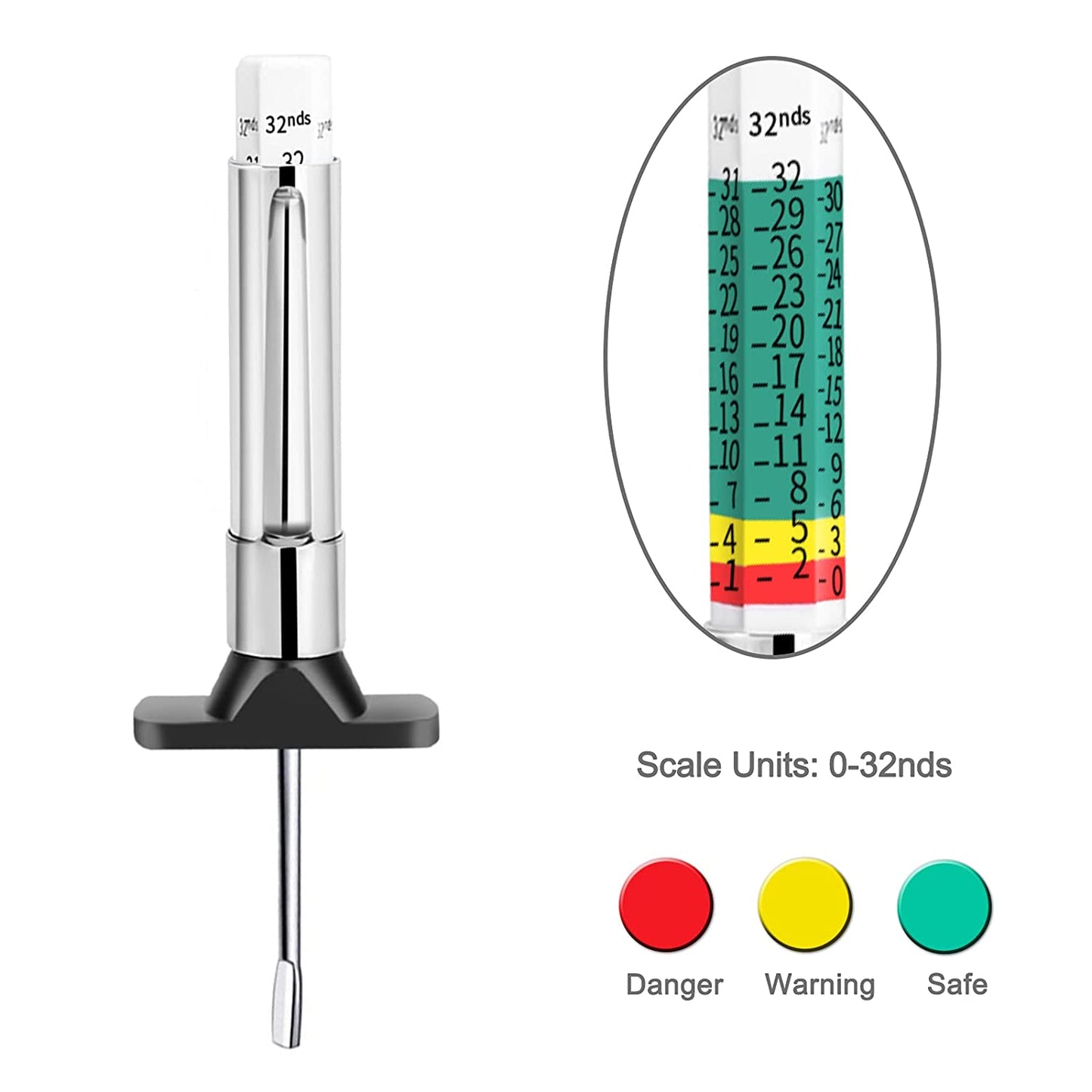 GODESON Tyre Tread Depth Gauge UK, 6-Sided Smart Colour Coded Tyre Depth Gauge UK, Tyre Depth Measurement Tool in 25MM/32nds