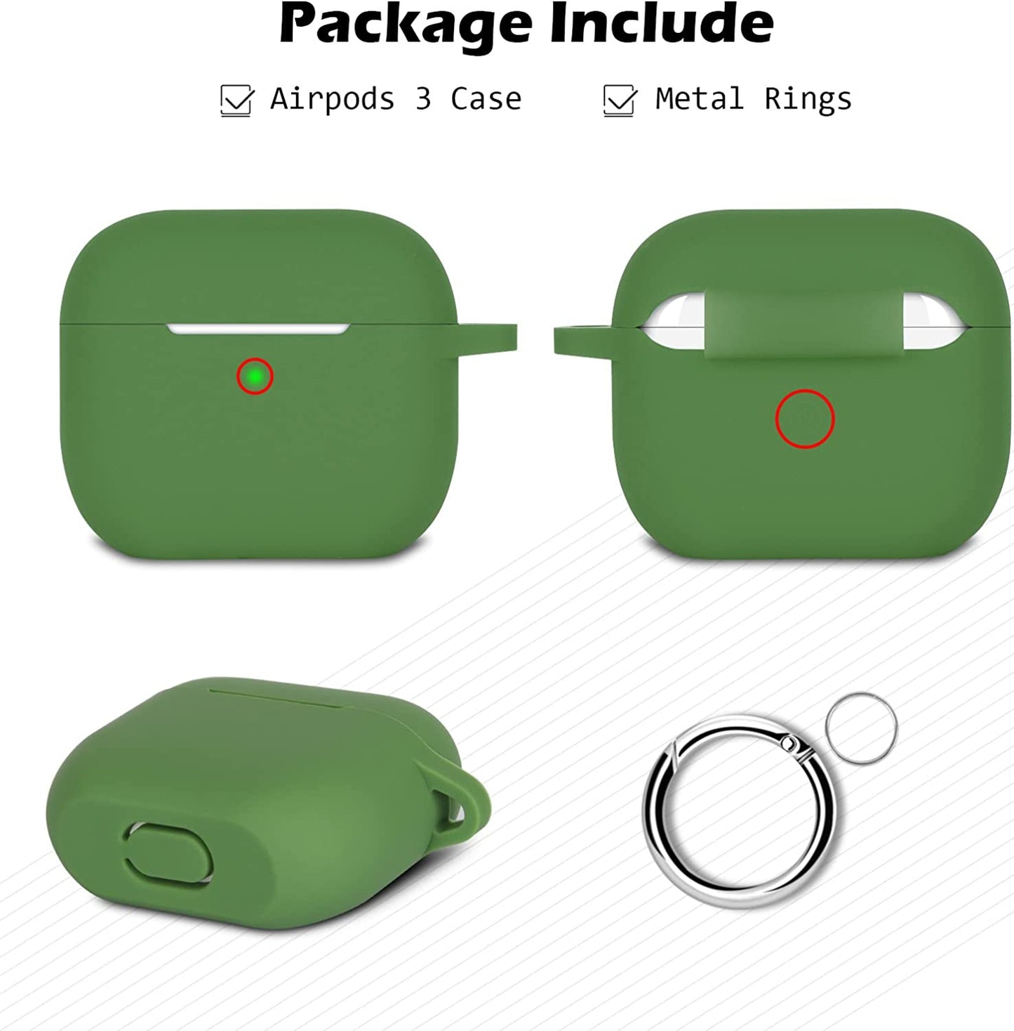 AhaStyle Compatible with AirPods 3 Case Cover, Shock-Resistant Protective Silicone Case Cover for AirPods 3rd Generation 2021 with Keychain, Front LED Visible, Grass Green or Blue