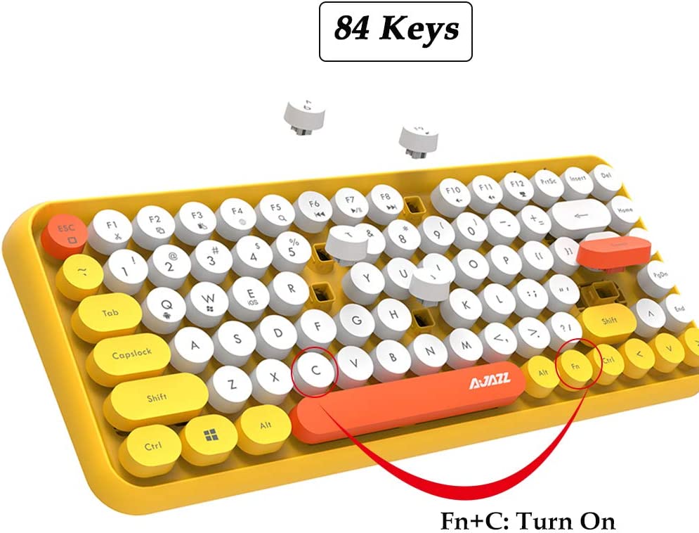 FELiCON 308i Retro Wireless Keyboard, Bluetooth Silent Cute Computer Keyboard with Round Punk Compact 84 keys