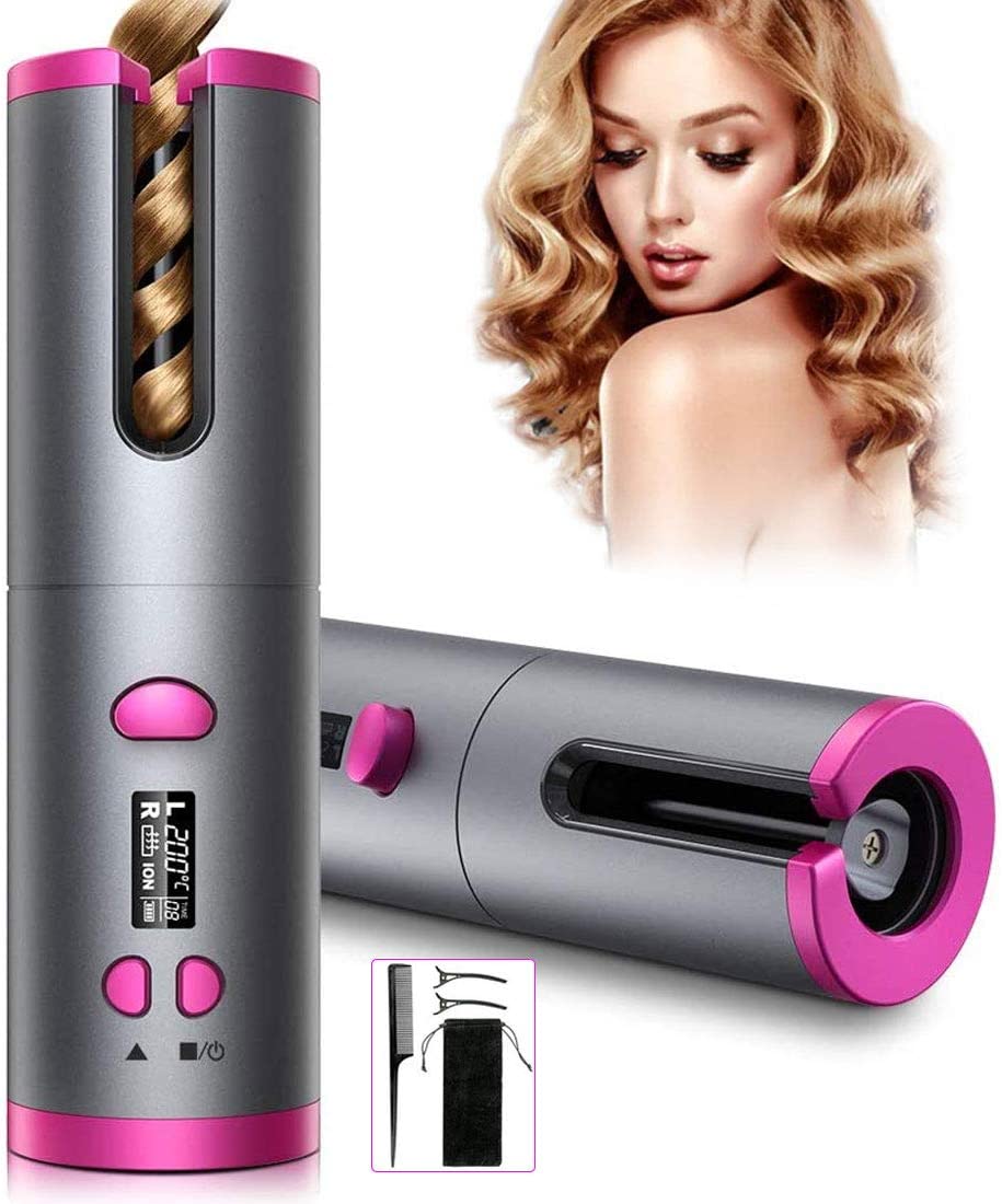 Hair Curler, USB Rechargeable Cordless Auto Curler with LCD Display 6 Adjustable Temperature setting, Professional hair wavers for long & Short Hair