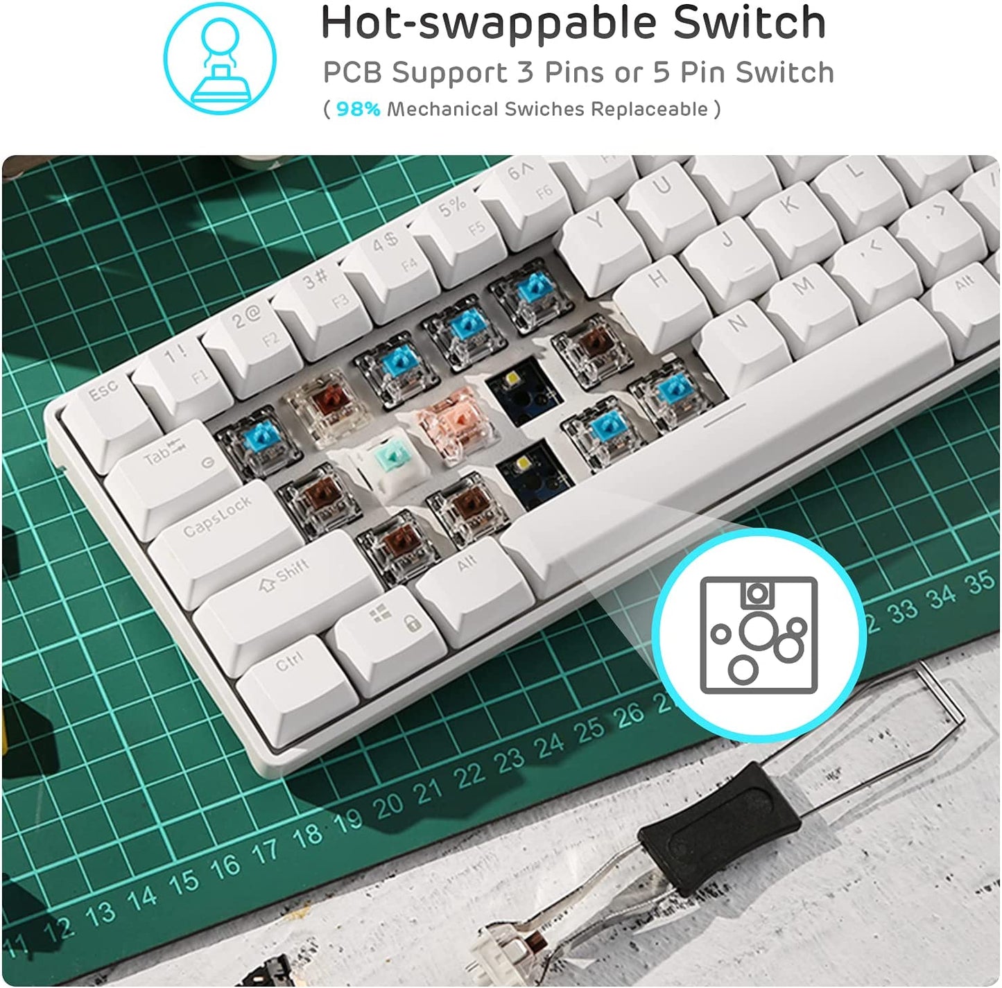 RK ROYAL KLUDGE RK68 Hot-Swappable 65% Wireless Mechanical Keyboard, 60% 68 Keys Gaming with Stand-Alone Arrow/Control Keys