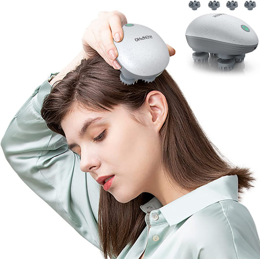 Electric Scalp Massager, RENPHO Waterproof Portable Electric Head Massager with 4 Replacement Massage Heads for Hair Growth, Stress Relief, Deep Cleaning, and Full Body Massage