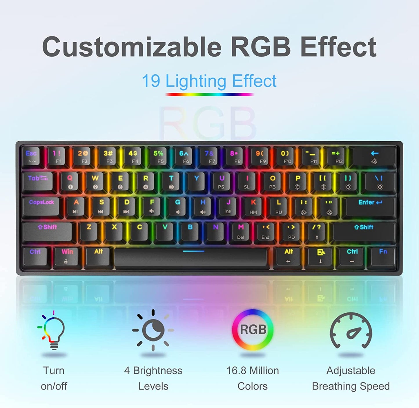 DIERYA DK61E 60% Mechanical Gaming Keyboard, Gateron Optical Switch RGB Backlit Wired PBT Keycap Waterproof Type-C Mini Compact 61 Key