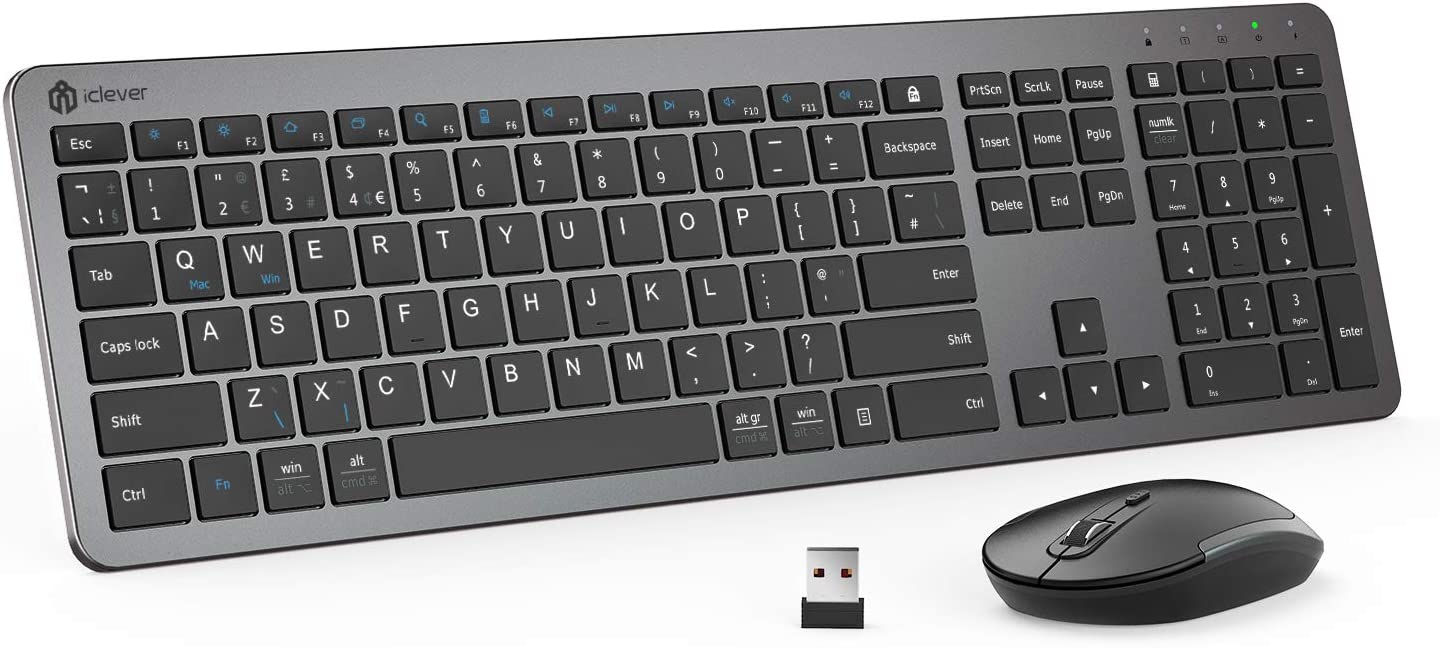 Wireless Keyboard and Mouse for Mac - iClever GK08 Rechargeable Wireless Keyboard Ergonomic Full Size Design, 2.4G Stable Connection Slim Keyboard and Mouse for Windows, Mac OS Computer Various