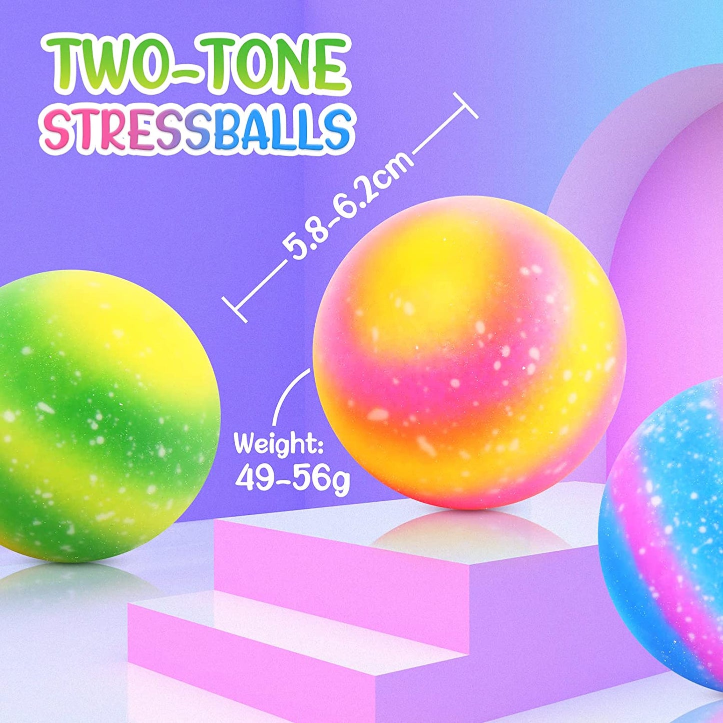 LESONG Fidget Stress Ball Premium Pack 4pcs, Rainbow Sensory Toy Stress Balls for Kids, Colourful Balls, Fidget Squishy Toys Squeeze Ball for Stress