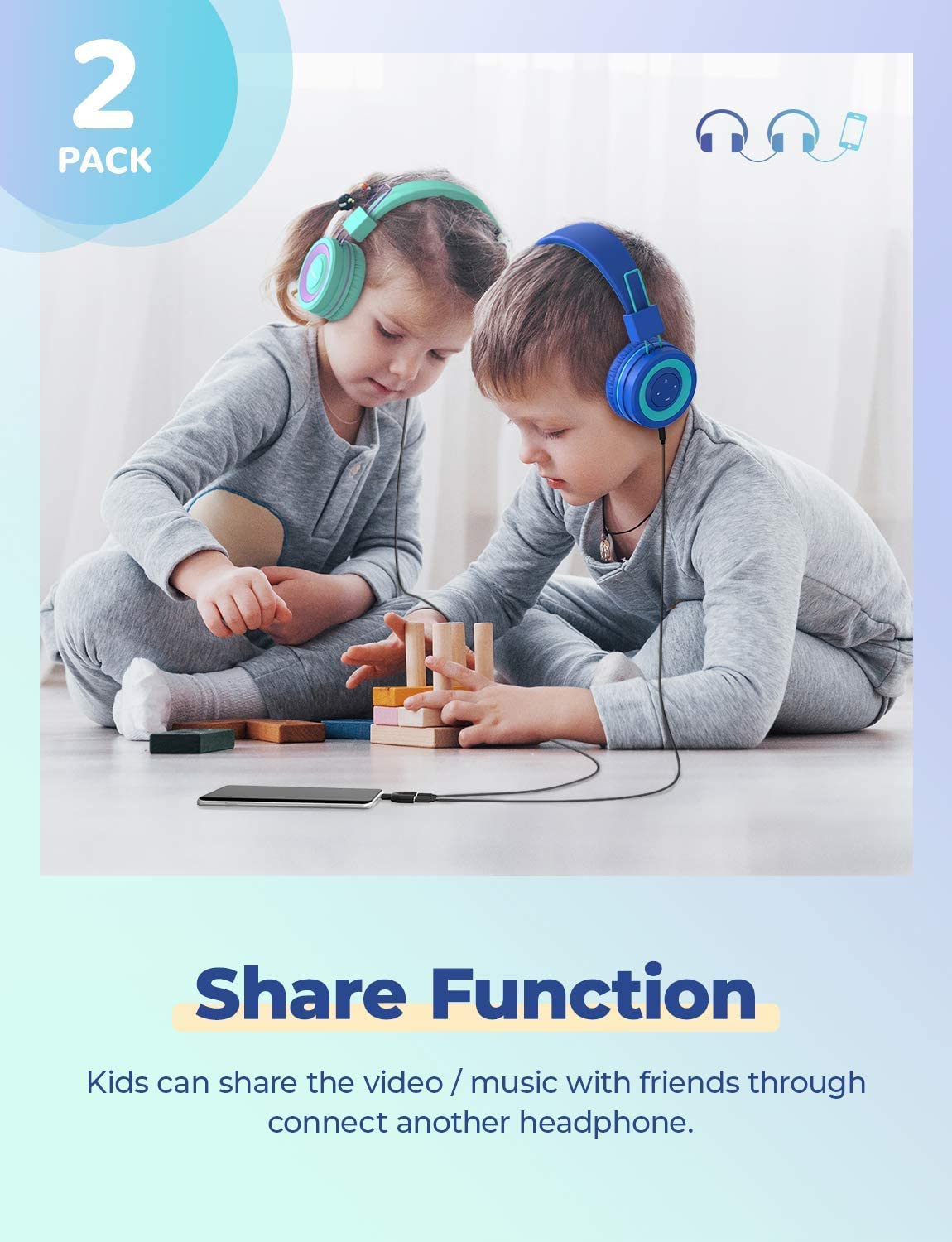 iClever 2 Pack Kids Bluetooth Headphones, Kids Wireless Headphones with MIC, Volume Limited, Bluetooth 5.0 & Stereo Sound, Foldable, Adjustable Headband, Childrens Headphones