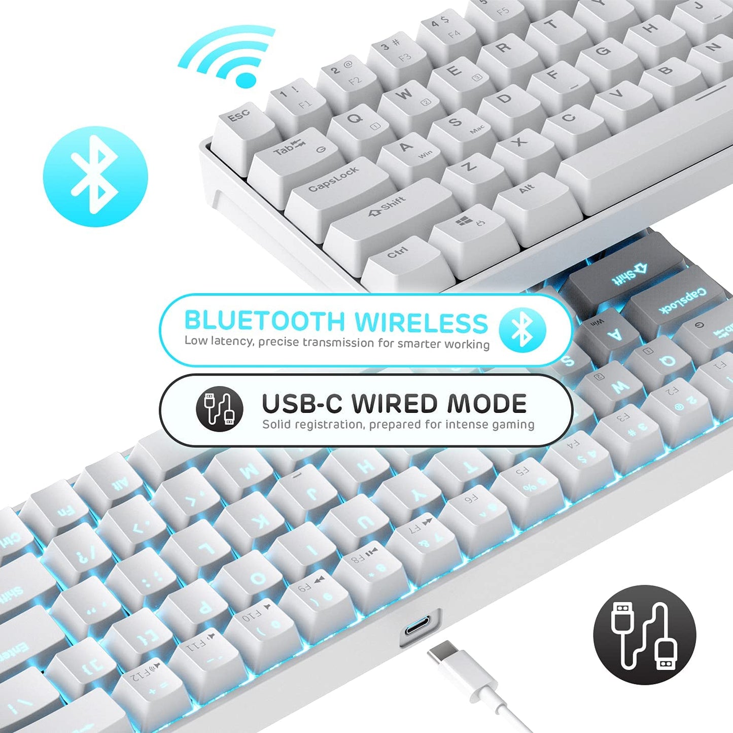 RK ROYAL KLUDGE RK68 Hot-Swappable 65% Wireless Mechanical Keyboard, 60% 68 Keys Gaming with Stand-Alone Arrow/Control Keys