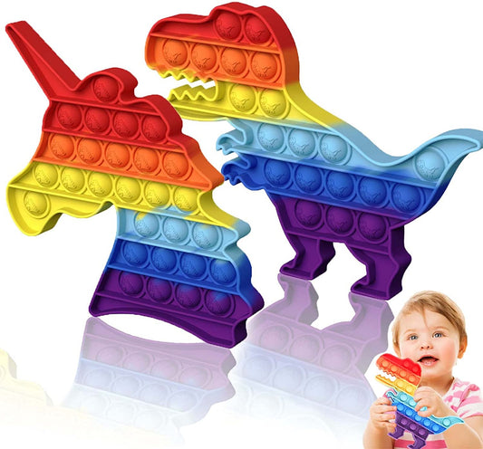 HOUT 2 Pack Sensory Pop Poppets Fidget-Toys - Unicorn and Dinosaur & Ice Cream and Milk Tea Stress Relief Toys | Bubble Rainbow ADD Special Needs Anxiety Toy for Kids