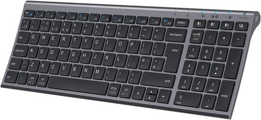iClever BK10 Bluetooth Keyboard for Mac, 3 Multi-Device Bluetooth 5.1 Keyboard Full Size Stable Connection Keyboard for iPad, iPhone, Mac, iOS, Android, Windows, QWERTY UK Layout - Black Grey
