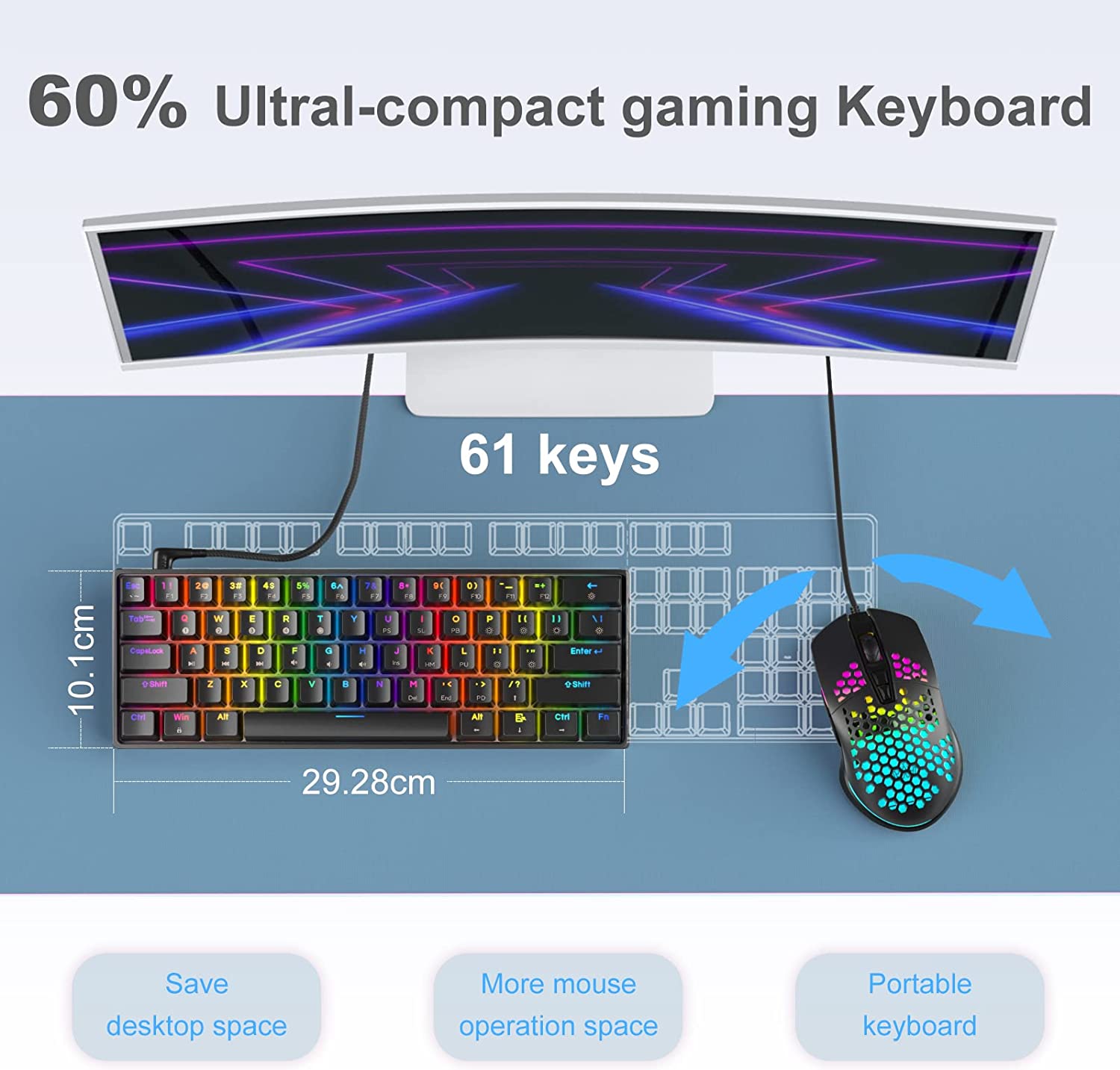 DIERYA DK61E 60% Percent Mechanical Gaming Keyboard, Optical Blue