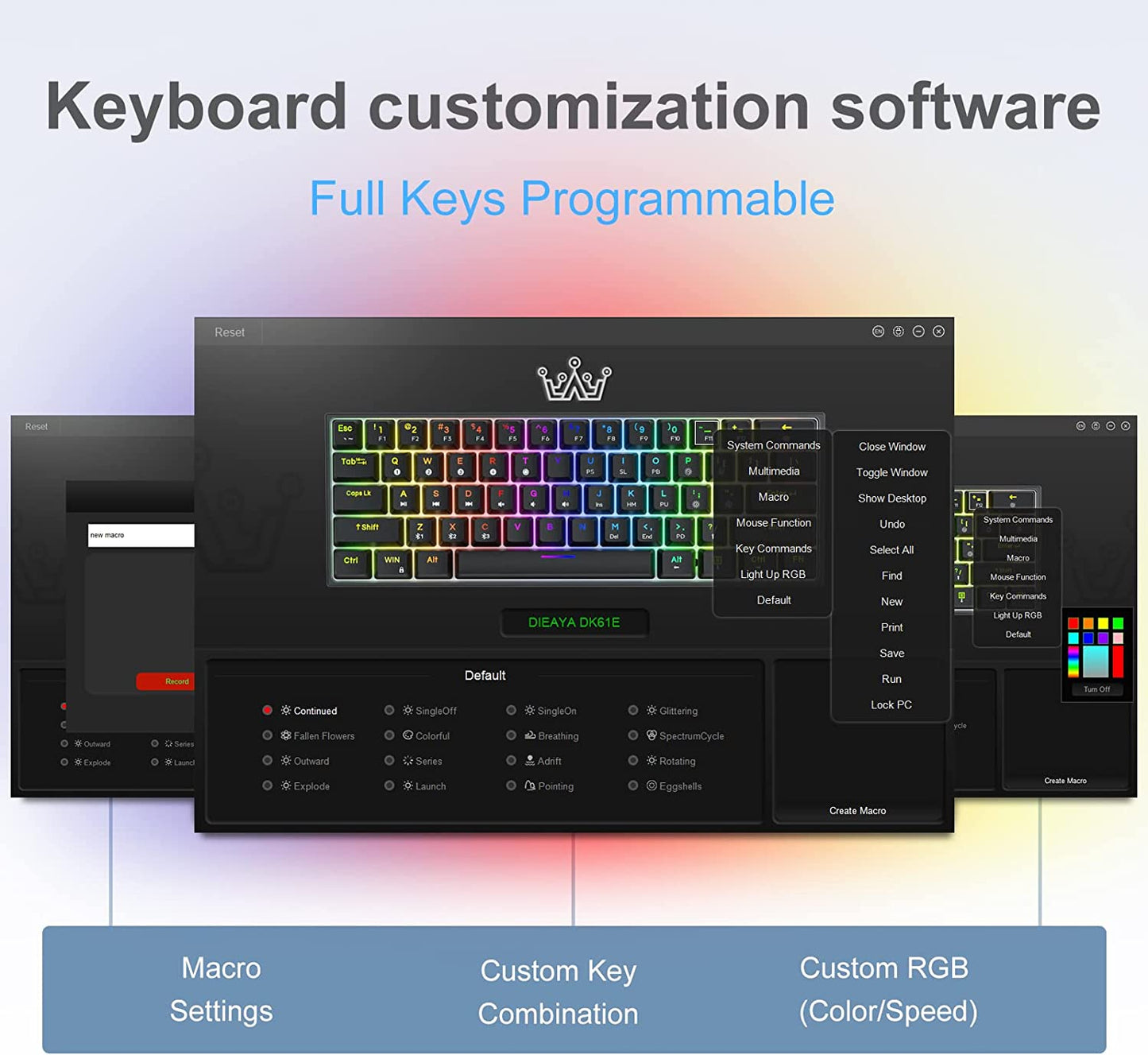 DIERYA DK61E 60% Mechanical Gaming Keyboard, Gateron Optical Switch RGB Backlit Wired PBT Keycap Waterproof Type-C Mini Compact 61 Key