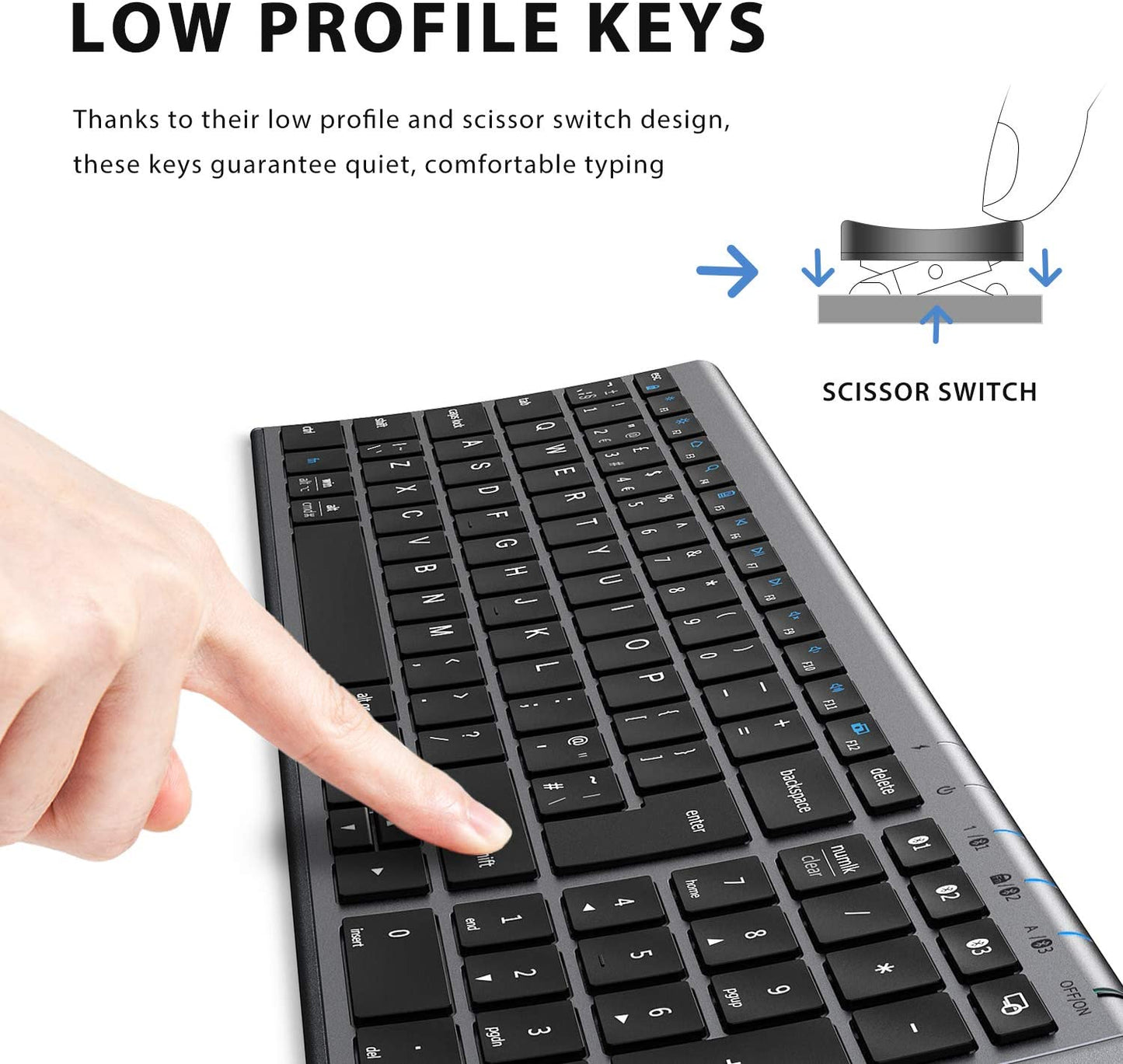 iClever BK10 Bluetooth Keyboard for Mac, 3 Multi-Device Bluetooth 5.1 Keyboard Full Size Stable Connection Keyboard for iPad, iPhone, Mac, iOS, Android, Windows, QWERTY UK Layout - Black Grey