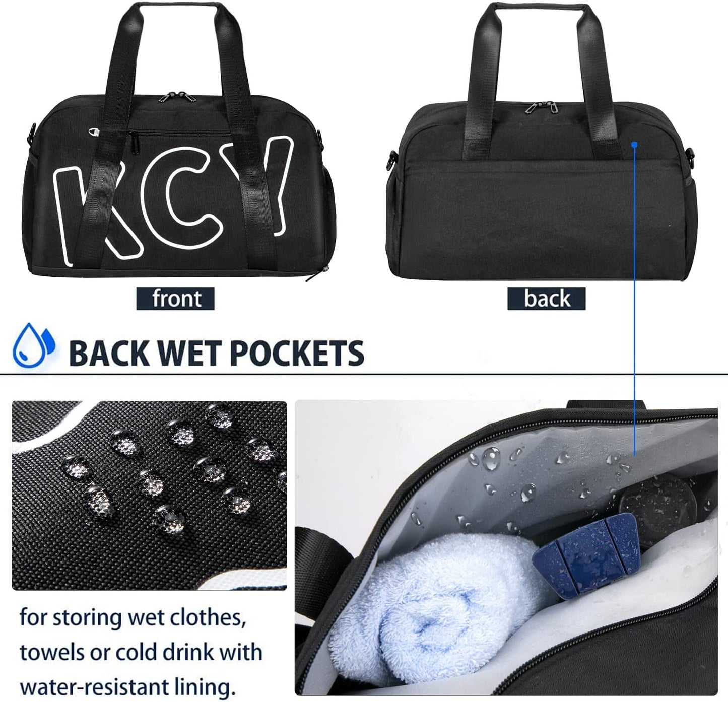 KCY Duffle Bag, Small Travel bag Waterproof with Shoes Compartment & Wet Pocket, Gym Bag for Camping, Hiking, Business, Lightweight Workout