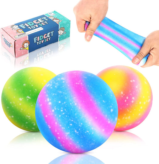 LESONG Fidget Stress Ball Premium Pack 4pcs, Rainbow Sensory Toy Stress Balls for Kids, Colourful Balls, Fidget Squishy Toys Squeeze Ball for Stress