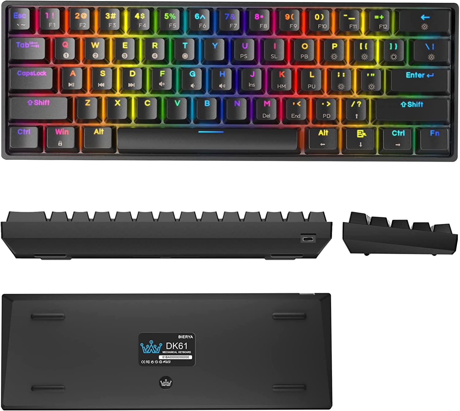 DIERYA DK61E 60% Mechanical Gaming Keyboard, Gateron Optical