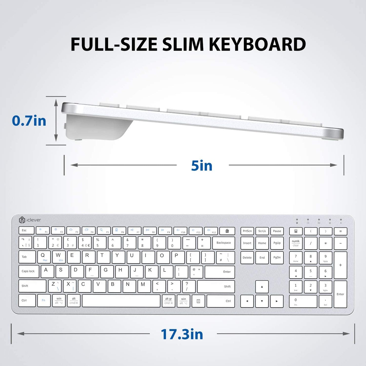 Wireless Keyboard and Mouse for Mac - iClever GK08 Rechargeable Wireless Keyboard Ergonomic Full Size Design, 2.4G Stable Connection Slim Keyboard and Mouse for Windows, Mac OS Computer Various